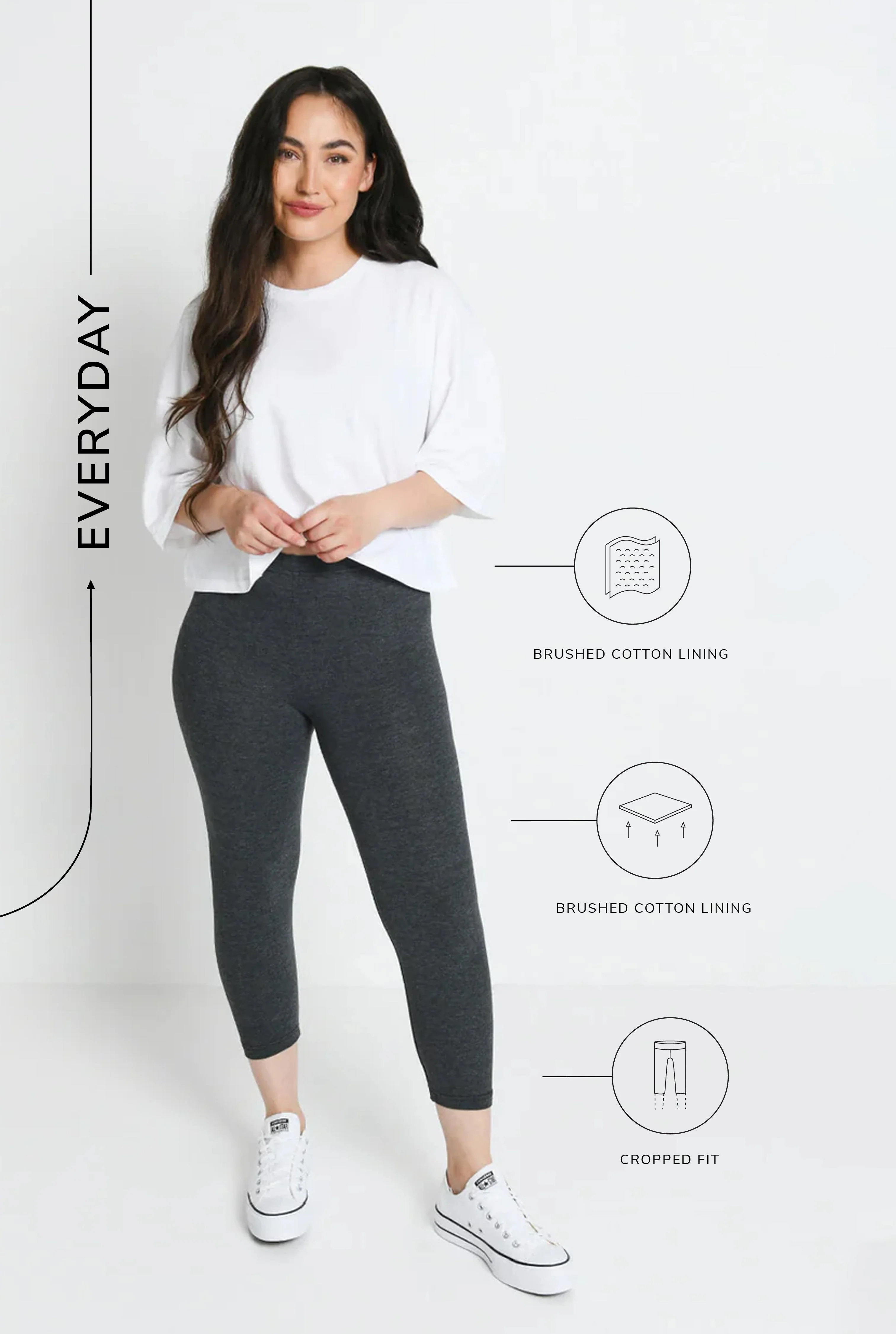 Everyday Cropped Leggings - Dark Grey Marl - Image 3