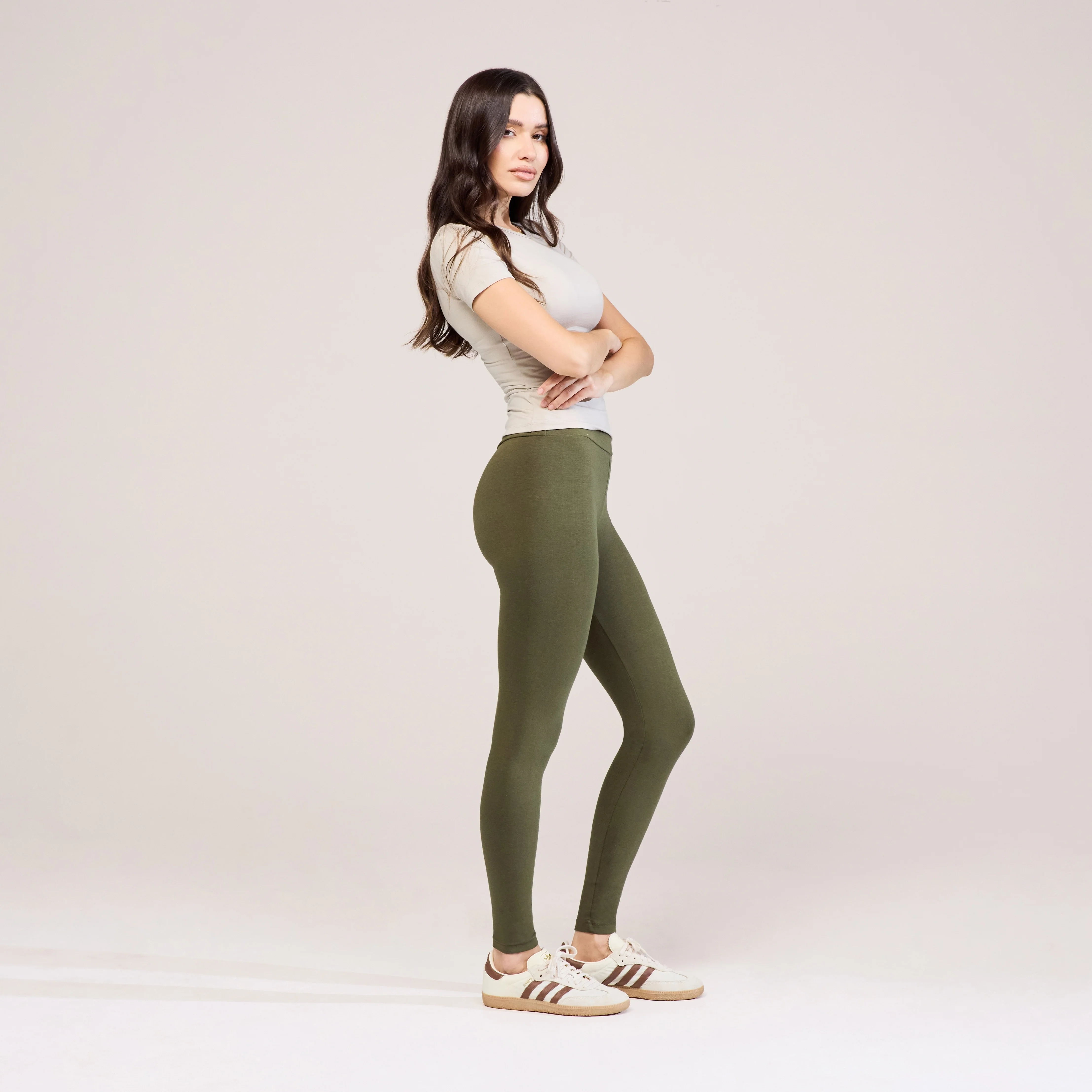 Everyday High Waisted Leggings - Khaki Green - Image 6