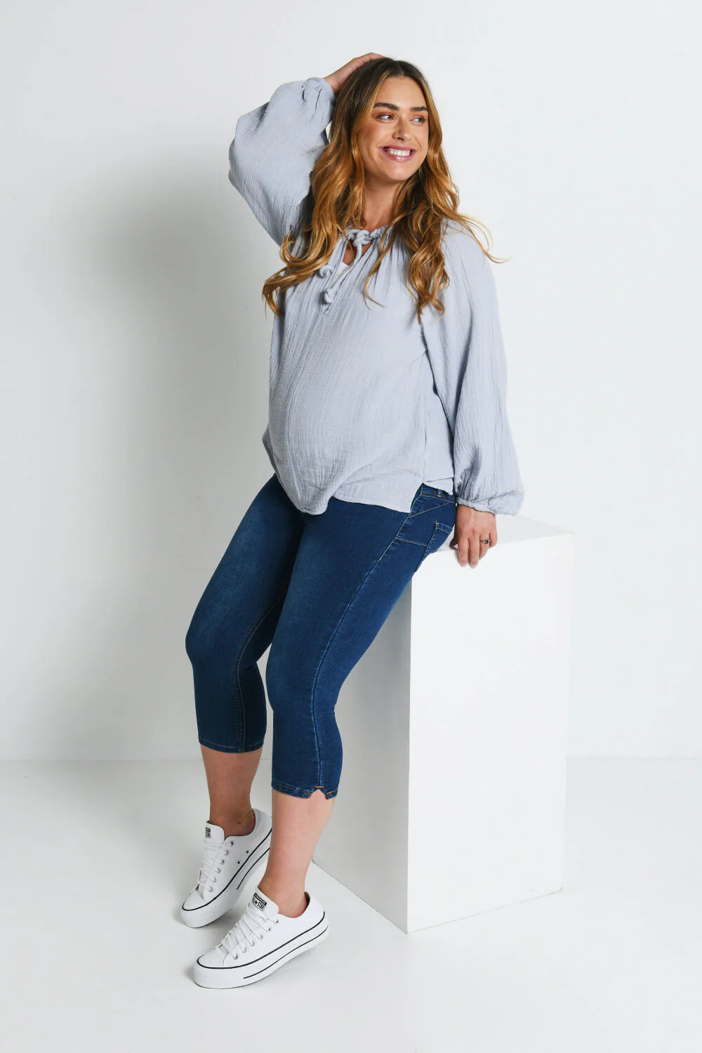Maternity Cropped Jeggings - Dark Blue - Image 5