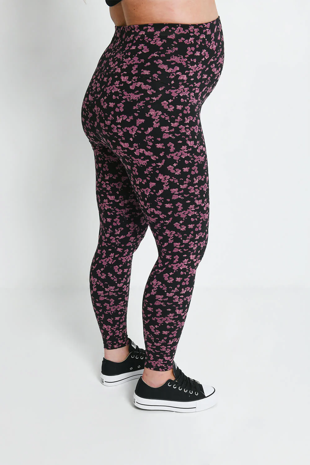 Maternity Everyday Leggings - Black/Burgundy Floral - Image 4