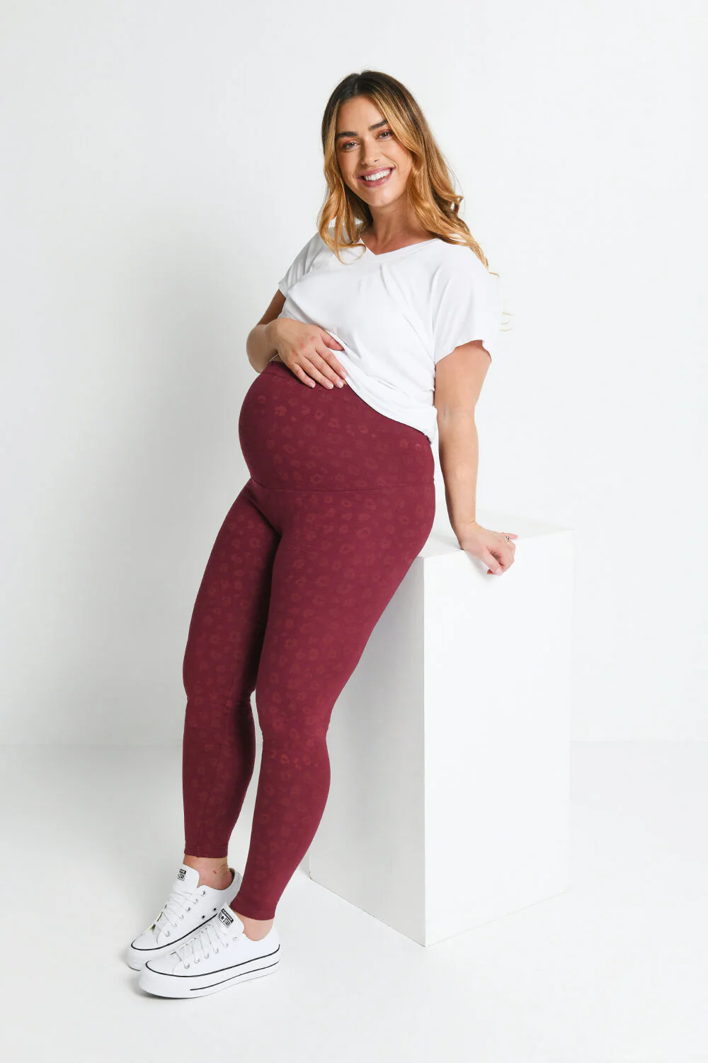 Maternity Everyday Leggings - Burgundy Animal Print - Image 6